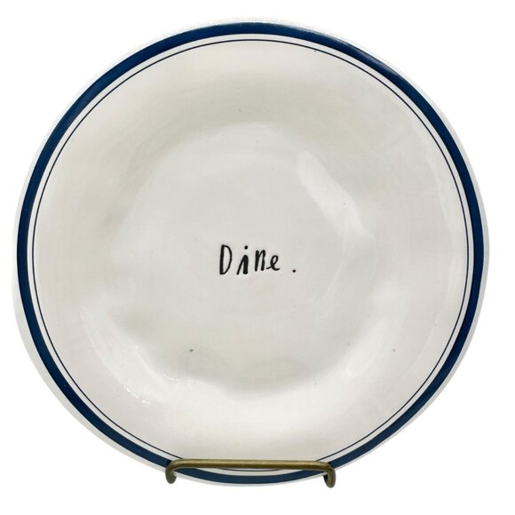 Vintage Rae Dunn Artisan Set of 3 Plates DINE SNACK SAVOR 6 inch White Blue Trim - Picture 4 of 9